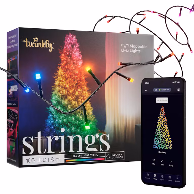 Catena luminosa a LED, 100 LED RGB, 8 metri, grado di protezione IP44, controllo tramite app, colore nero