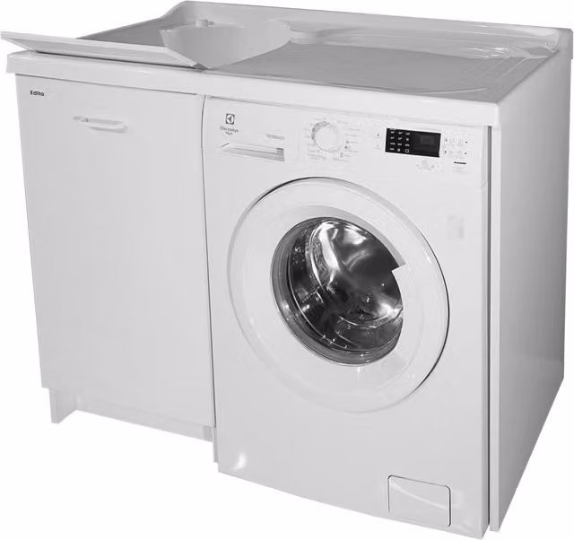 Lavatoio e Coprilavatrice 109x60x89cm Asse in Termoplastico Montegrappa Edilla Bianco Sinistro con Cesto