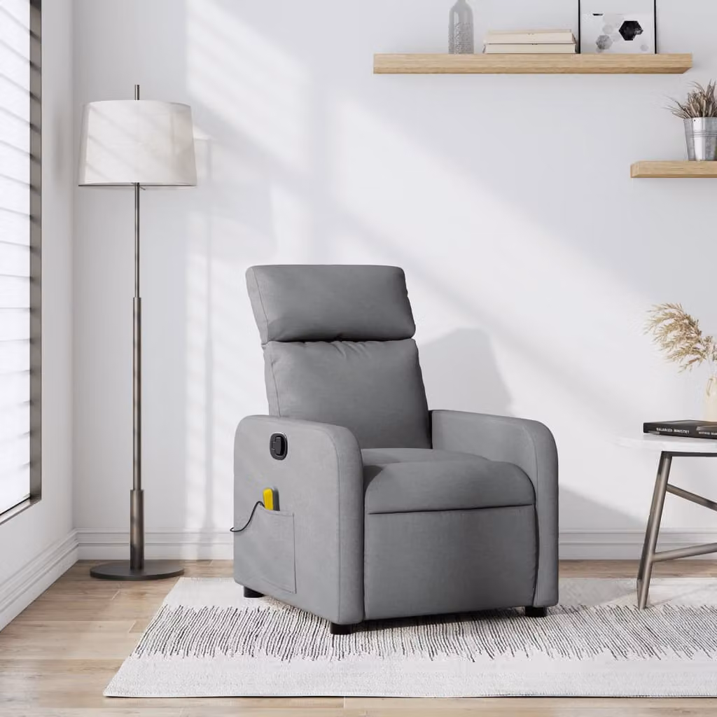 vidaXL Poltrona reclinabile relax in tessuto grigio chiaro con braccioli – 1