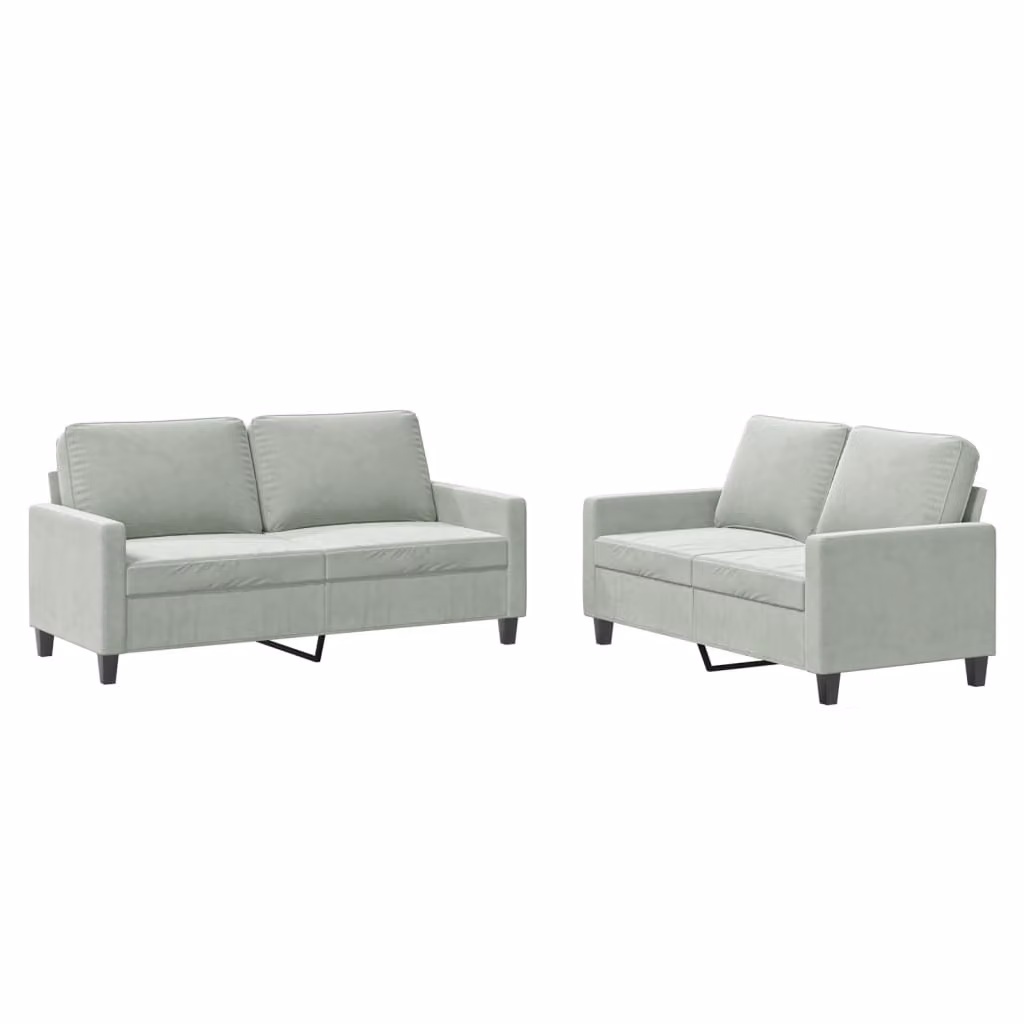 Set di Divani 2 pz con Cuscini Grigio Chiaro in Velluto