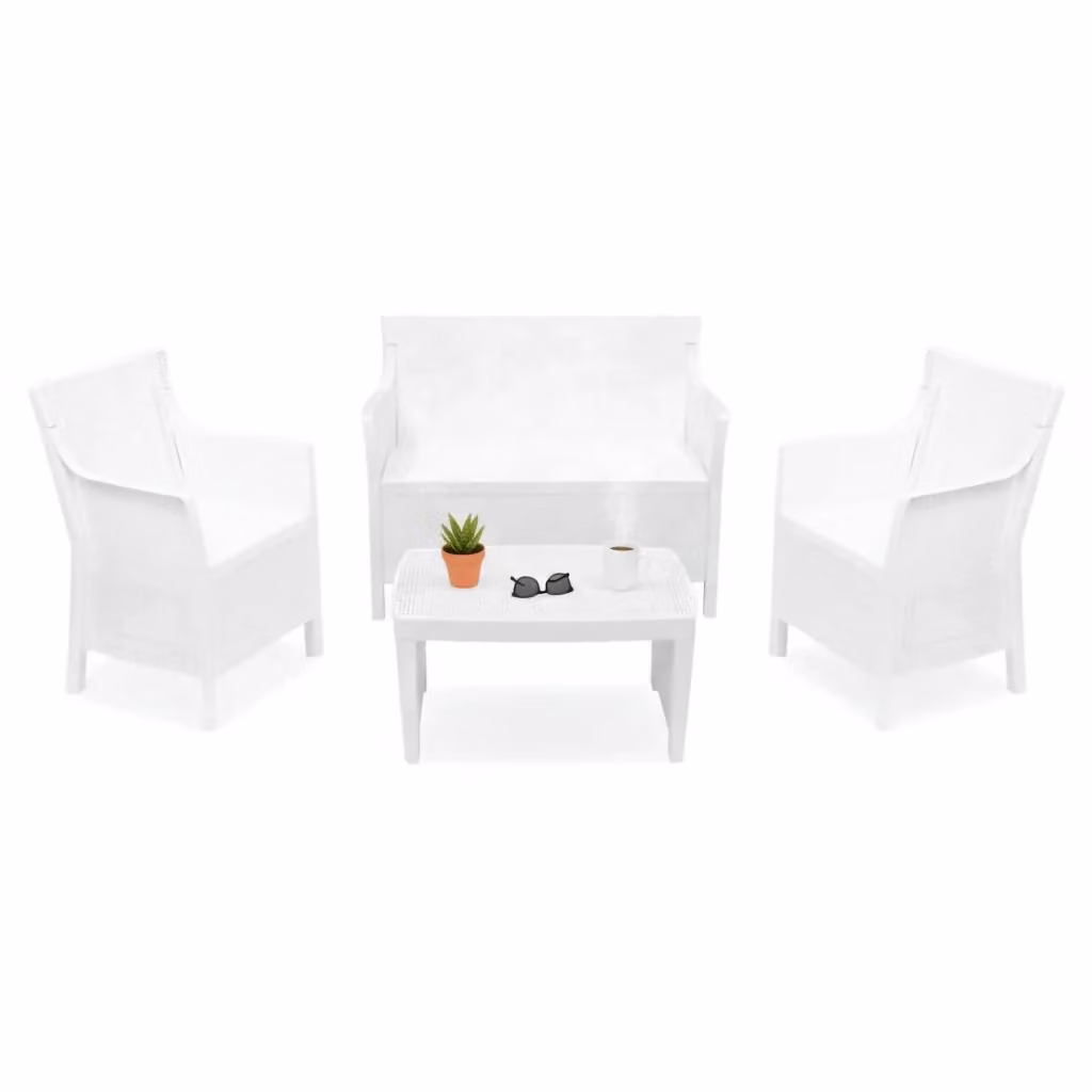 Set Salotto da Esterno Lasca DMORA in Polyrattan Bianco con Cuscini per 4 Persone – 2