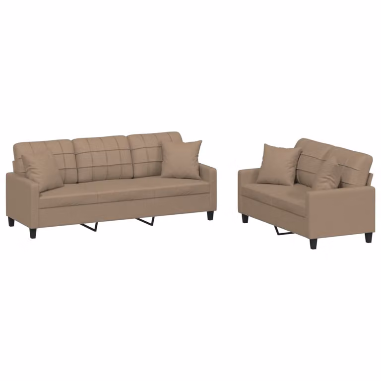 Set di Divani 2 pz con Cuscini Cappuccino in Pelle finta