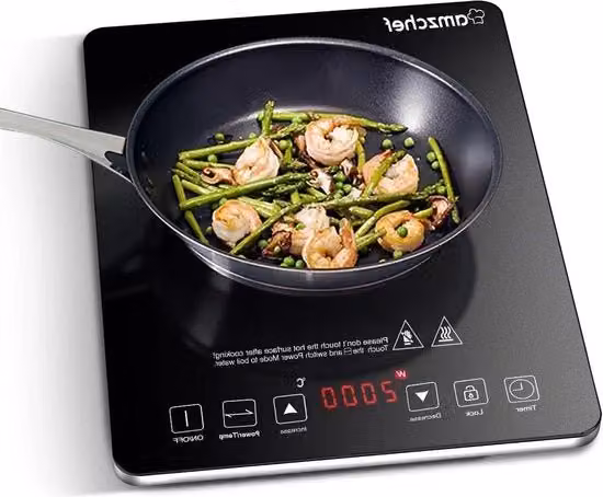 Induttore per cucina - design estremamente sottile - 20 impostazioni di temperatura - 20 livelli di potenza - 2000W - timer 3 ore - blocco di sicurezza