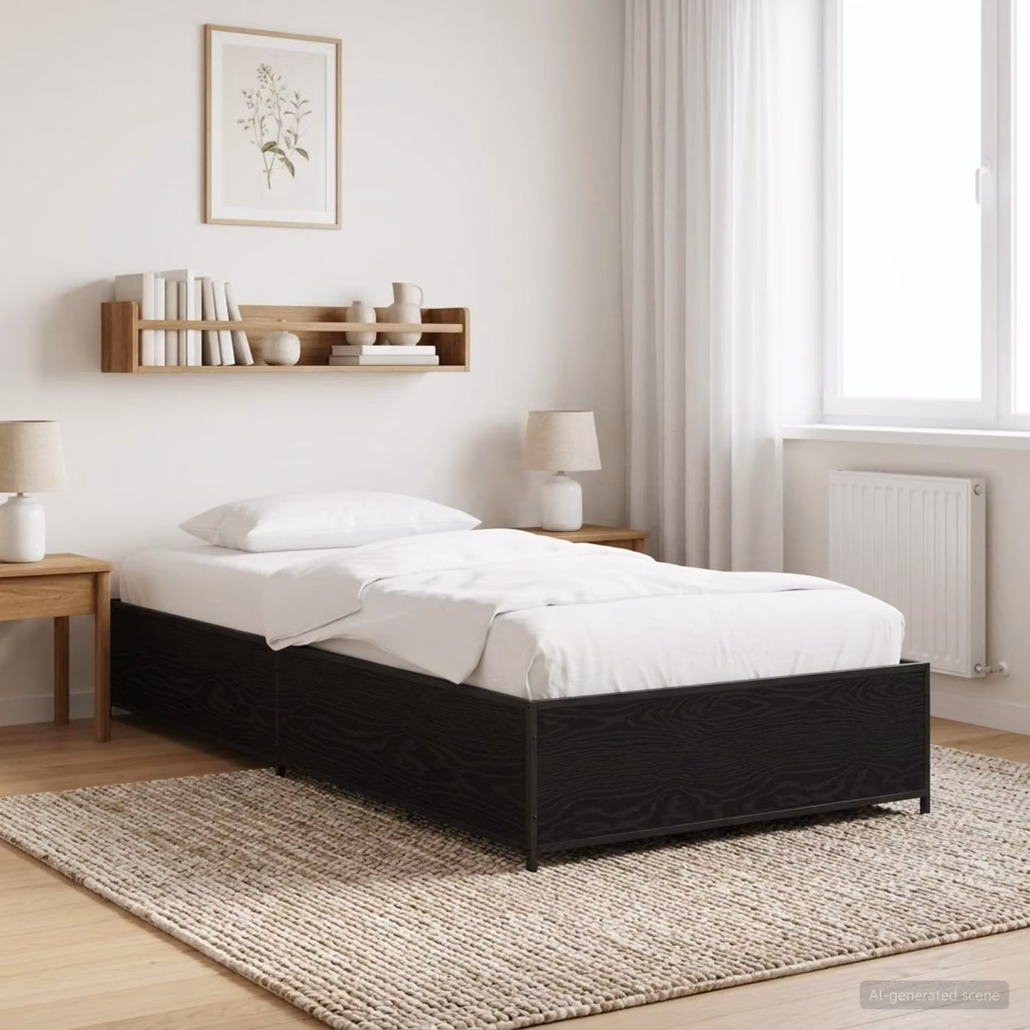 Struttura del letto moderna vidaXL in rovere e nero con doghe fisse L 200 x L 80 x H 83 cm