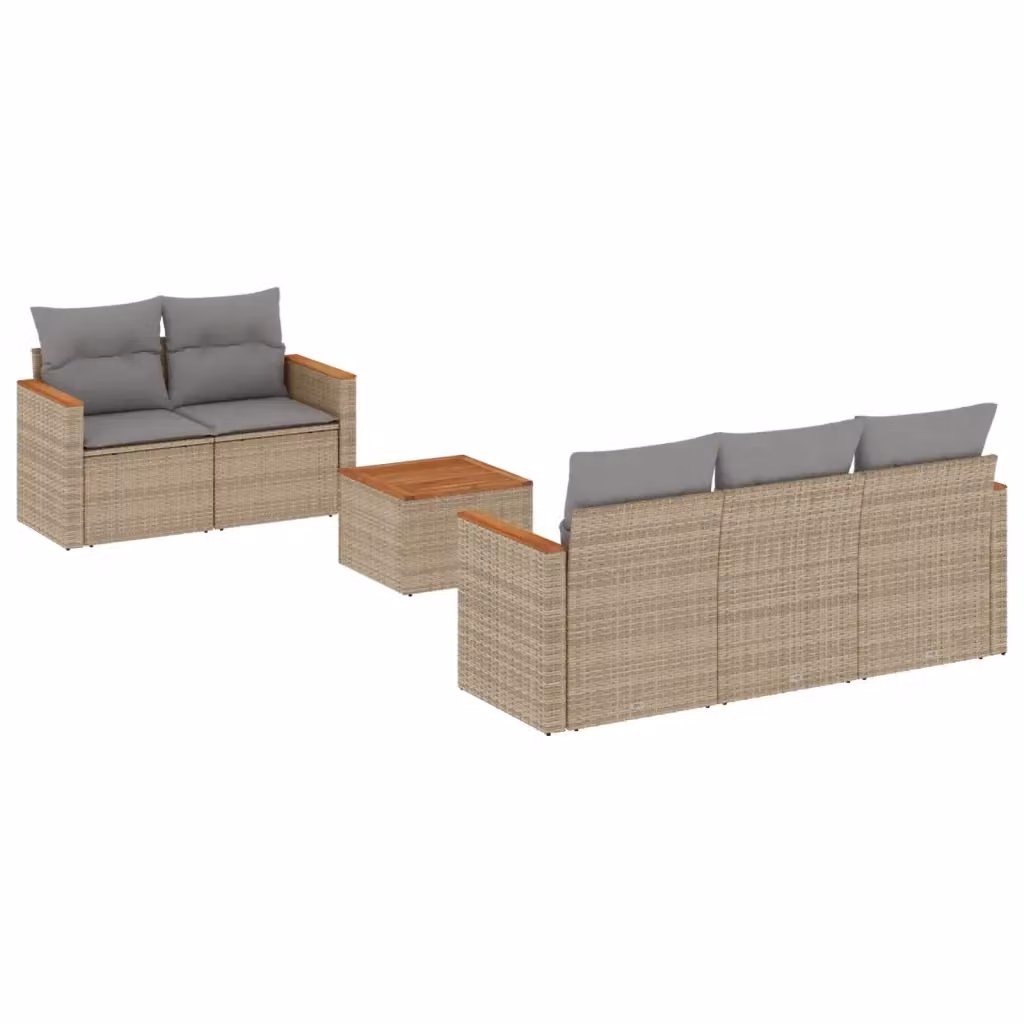 Set Divano da Giardino 6 pz vidaXL in Polyrattan con Cuscini Beige e Tavolino da Esterno a Forma di L – 2