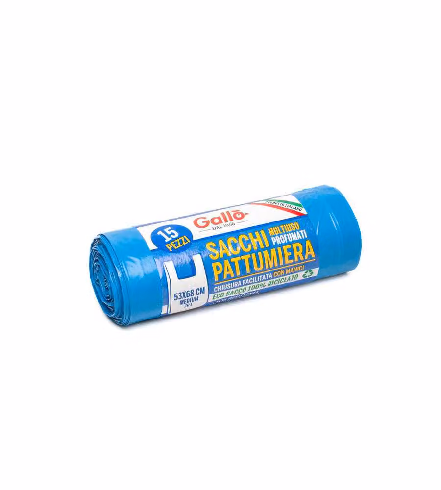 Sacco Immondizia Manici Azzurro 53X 68 G 11 Pz 15 Gallo