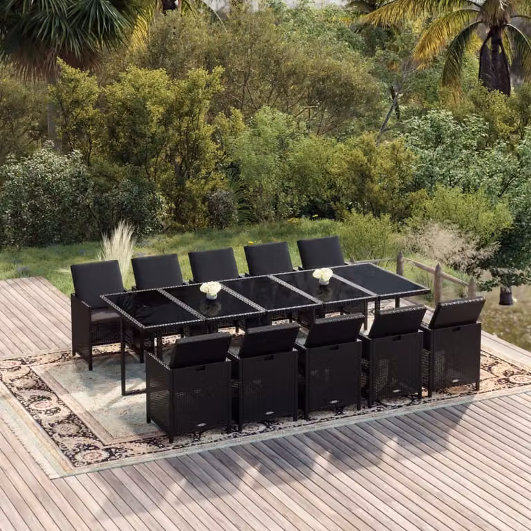 Maison Exclusive - Set da pranzo da giardino 11 pezzi con cuscini in polyrattan nero