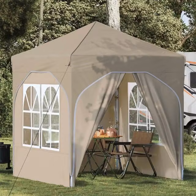Gazebo pop-up per feste color beige con struttura in poliestere L/P/H: 192 x 192 x 245 cm – 1