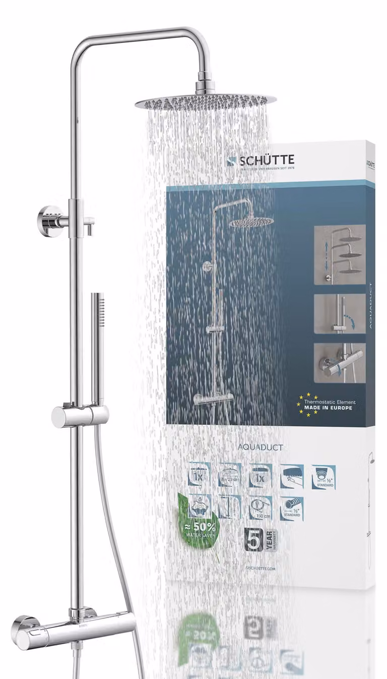 AQUADUCT Set doccia sopracapo con miscelatore termostatico, cromato