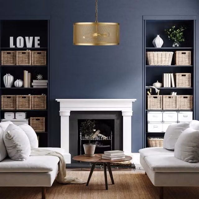 Lampadario a sospensione SEARCHLIGHT in metallo oro con 3 luci E27 in stile industrial-nordico