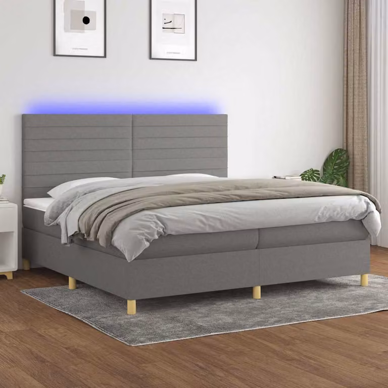 Letto a molle con materasso e illuminazione LED vidaXL in tessuto grigio scuro L/P: 200 x 200 cm