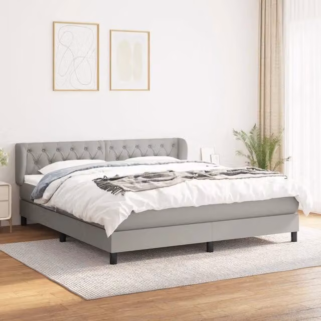 Letto Ibrido vidaXL con Giroletto a Molle e Materasso in Tessuto Grigio e Bianco L/P/H: 160 x 200 x 25 cm