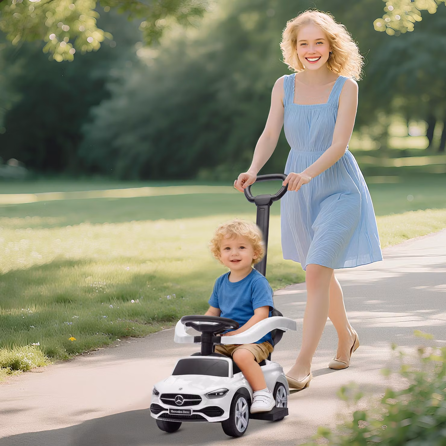 AIYAPLAY Macchina Cavalcabile per Bambini Mercedes Convertibile in Passeggino, Bianco, L 91 cm x P 40 cm x H 83 cm – 2