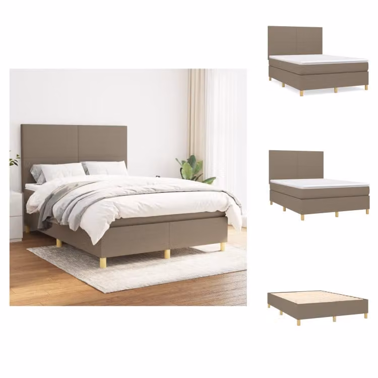 vidaXL Letto a molle con materasso in tessuto taupe 140x200 cm - Letti e strutture letto