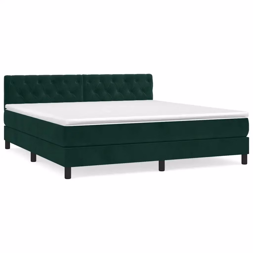 Letto Ibrido con Giroletto a Molle e Materasso vidaXL in Velluto Verde Scuro e Bianco L/P: 160 x 200 cm – 2