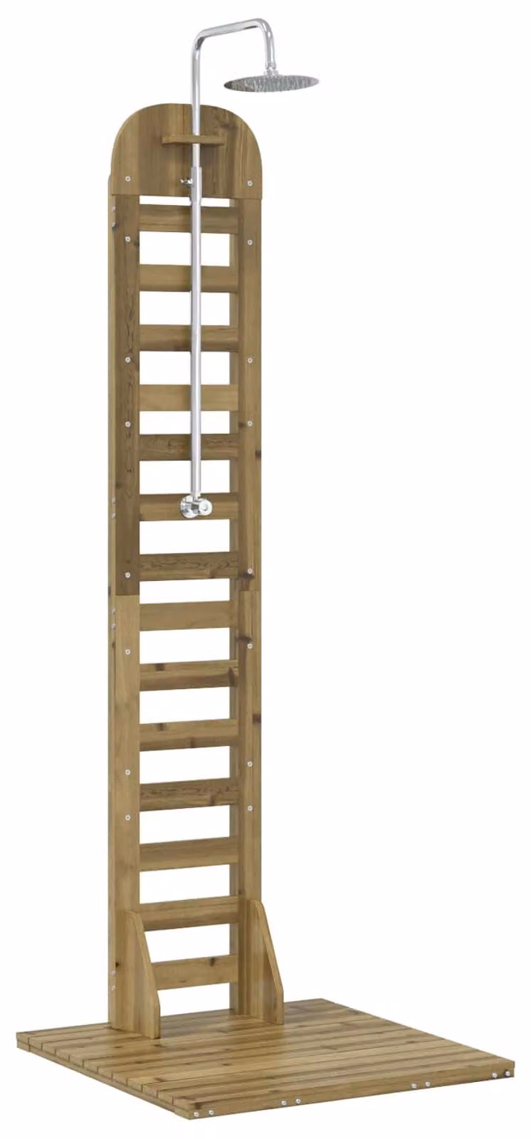 Doccia da giardino, altezza 223 cm. Realizzata in legno di pino impregnato e acciaio inossidabile