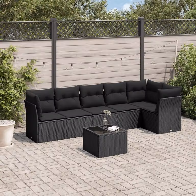 Maison Exclusive - Set da giardino 7 pezzi con cuscini in polyrattan nero