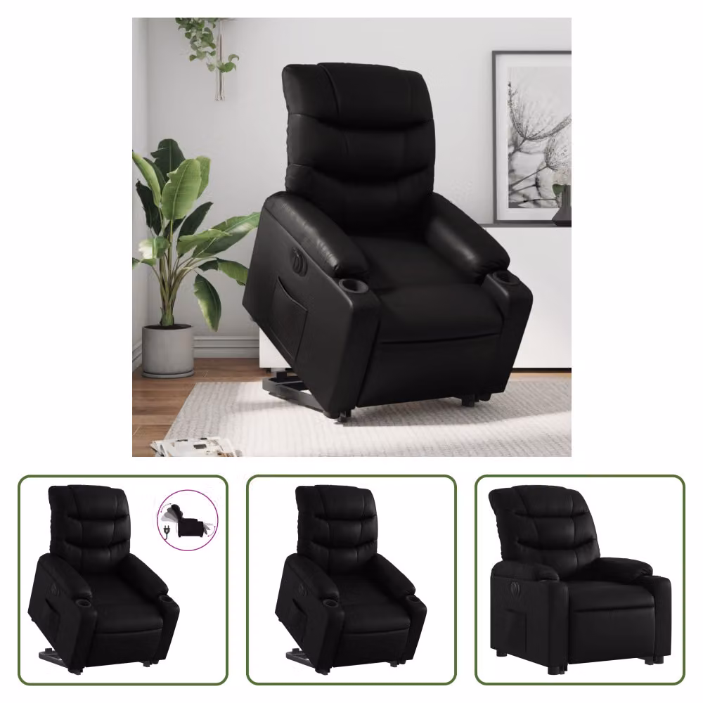 The Living Store Poltrona relax con supporto elettrico in Pelle finta nera