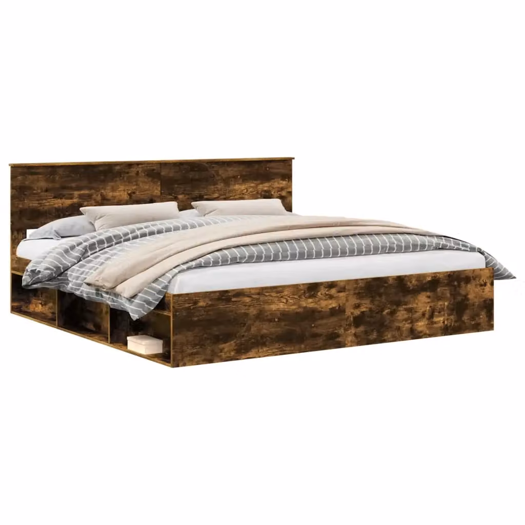 Struttura del letto vidaXL in pino massello color rovere fumé con doghe in legno 200 x 200 cm – 2