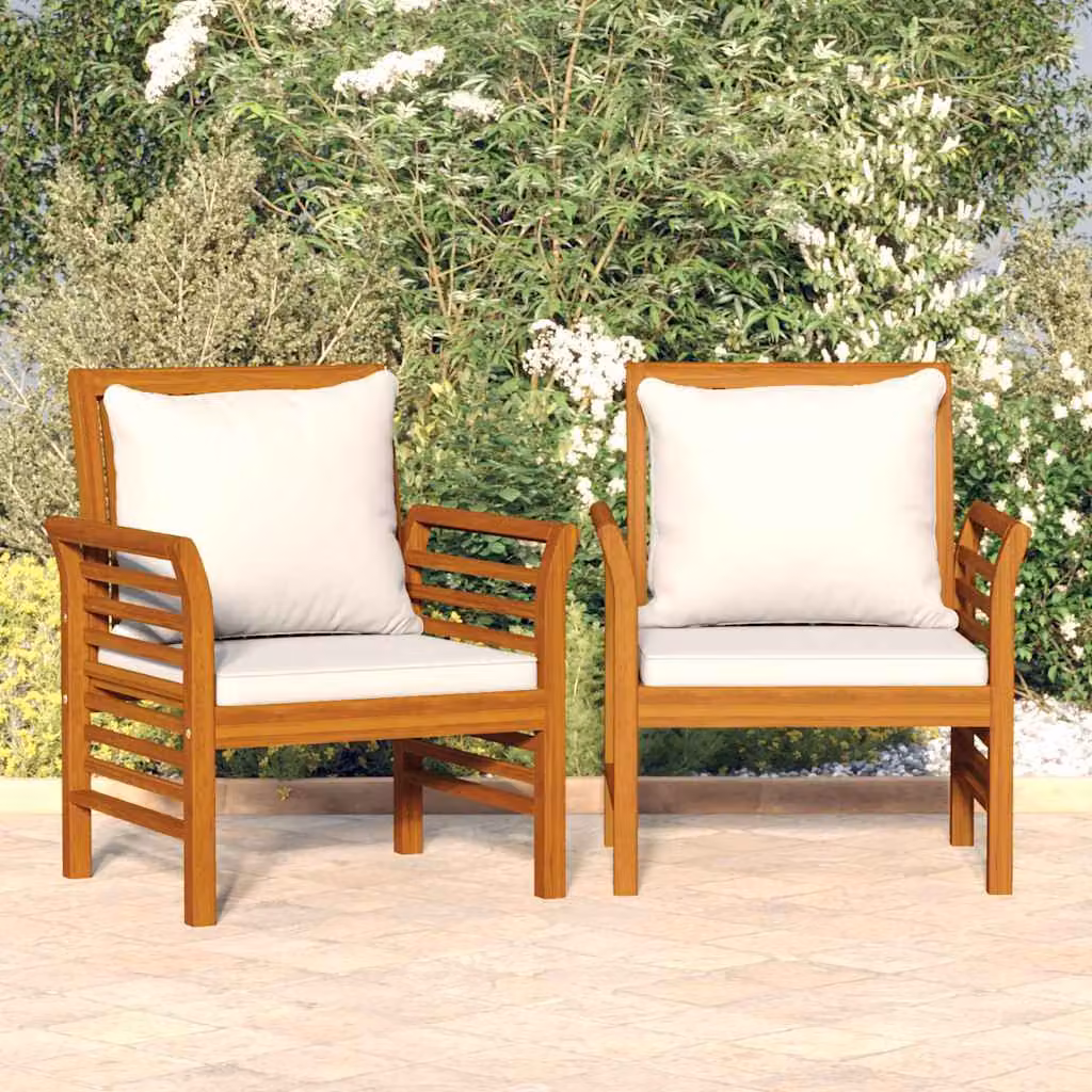 Set di 2 poltrone con cuscini vidaXL in legno di acacia oliato, colore bianco e marrone, stile rustico per giardino – 1