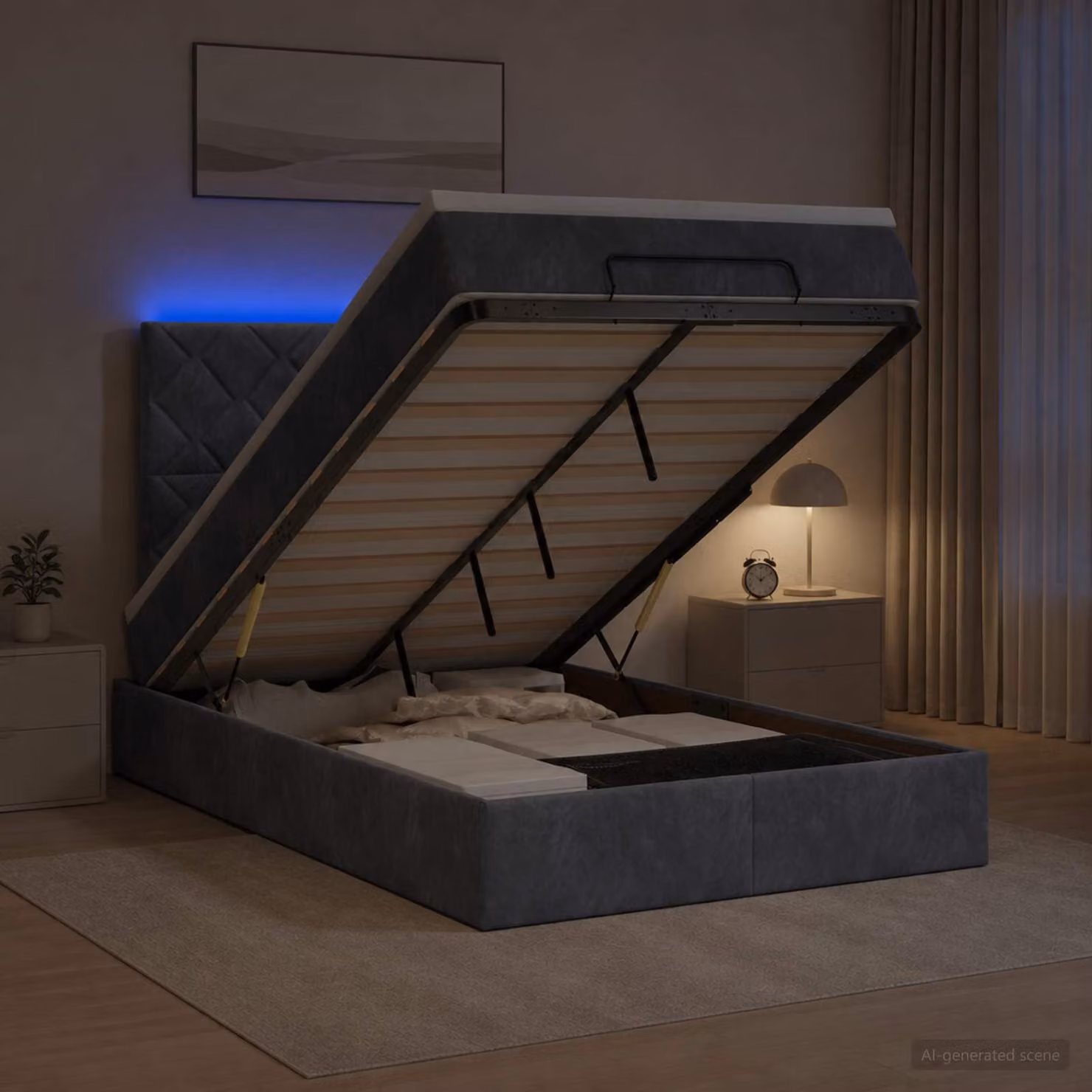 Letto Ottomano con Materasso Ibrido e Illuminazione LED vidaXL, Grigio e Bianco, L/P/H: 120 x 200 x 88 cm