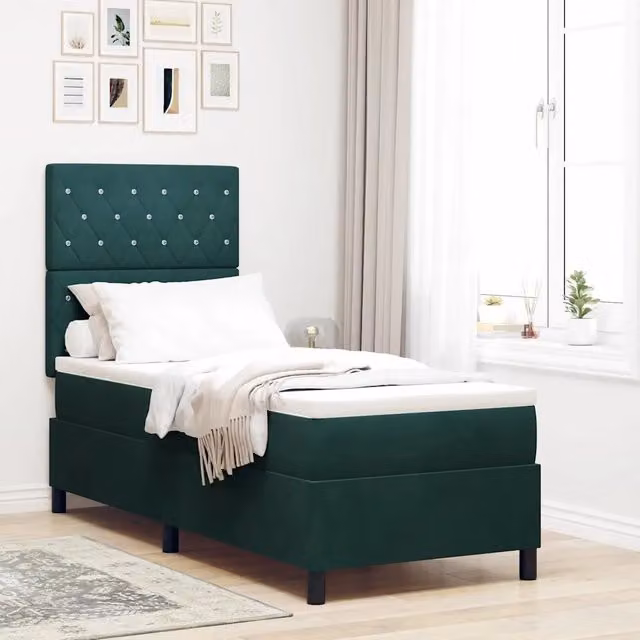 Letto moderno vidaXL in velluto verde con illuminazione LED sottostante, L/P: 80 x 200 cm