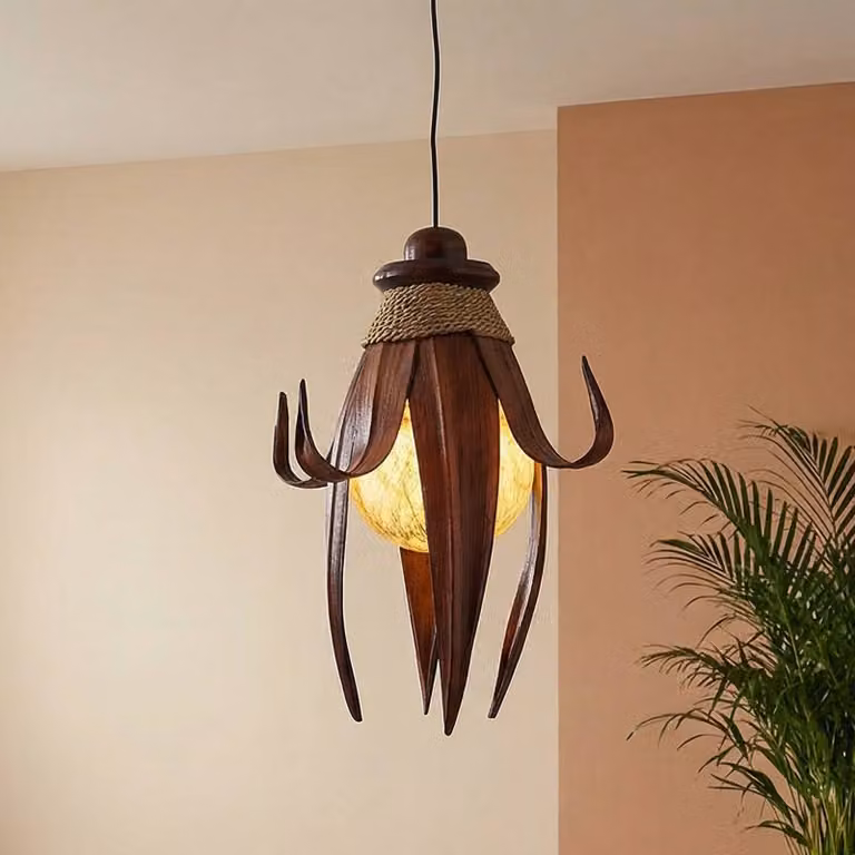 Woru Lampada a sospensione KARIMA, dimmerabile, Legno scuro, Soggiorno / Sala da pranzo, Legno, Design, Lampada a sospensione