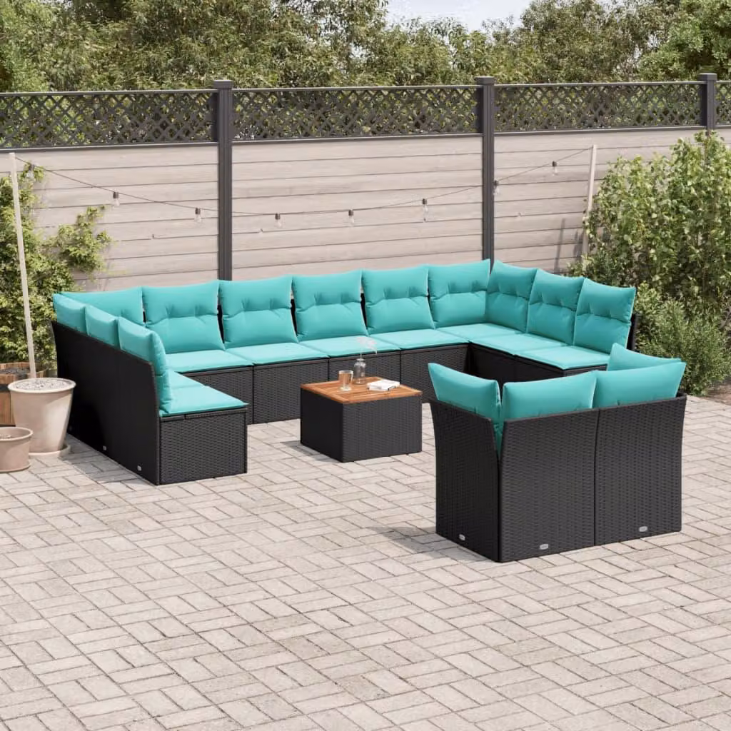 Maison Exclusive - Set da giardino 13 pezzi con cuscini in polyrattan nero