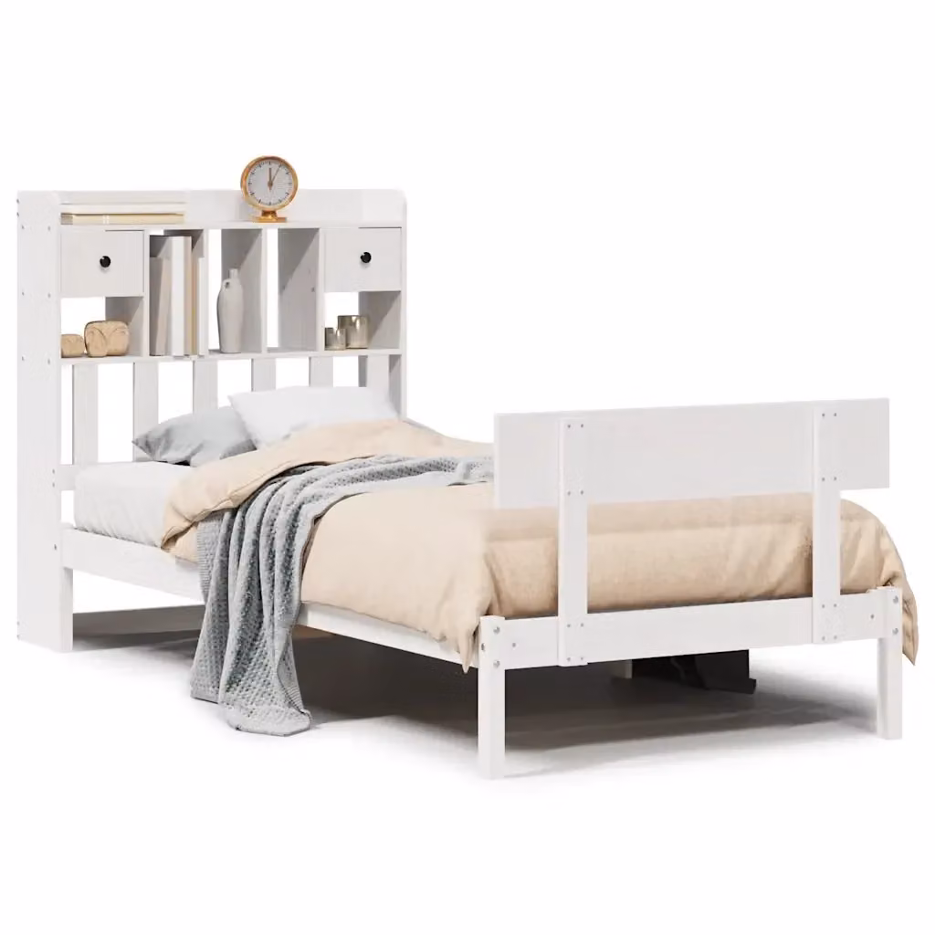 Letto Libreria VIDAXL in Legno di Pino Bianco con Cassetti e Doghe Fisse L/P/H: 200 x 90 x 110 cm – 2