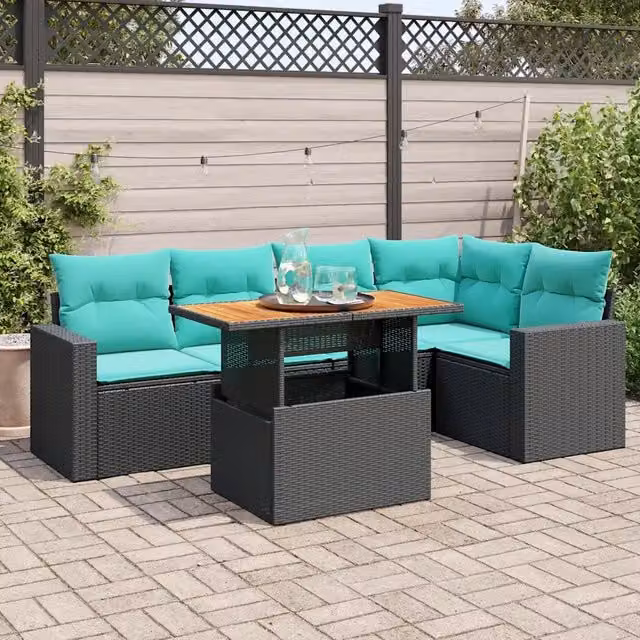 Set Divano da Giardino 6 pz con Cuscini Nero in Polyrattan 3327039