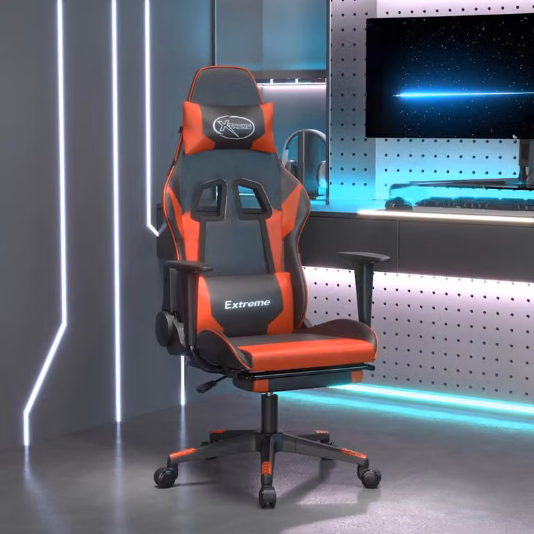 Sedia da Gaming vidaXL con Poggiapiedi e Massaggio, Rivestimento in Similpelle, Nero e Rosso