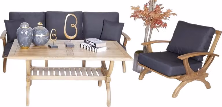 Gartenmöbel Dreisitzer Sofa Grau Textil Sessel Stilvolle Holz Esstisch Möbel