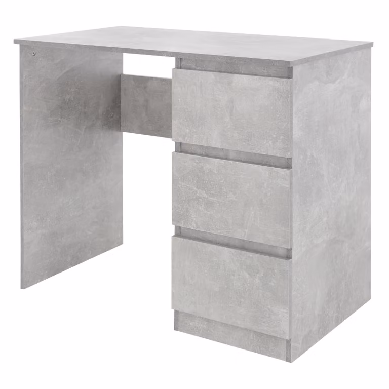 ML-Design scrivania con 3 cassetti, 90x76x50 cm, grigio effetto cemento, molto spazio, moderno, per casa/ufficio