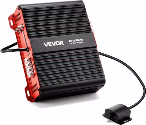 VEVOR Amplificatore Monoblocco per Auto Classe D da 2000 W con Controllo Remoto, Filtro Passa-Basso e Potenziamento Bassi, Nero