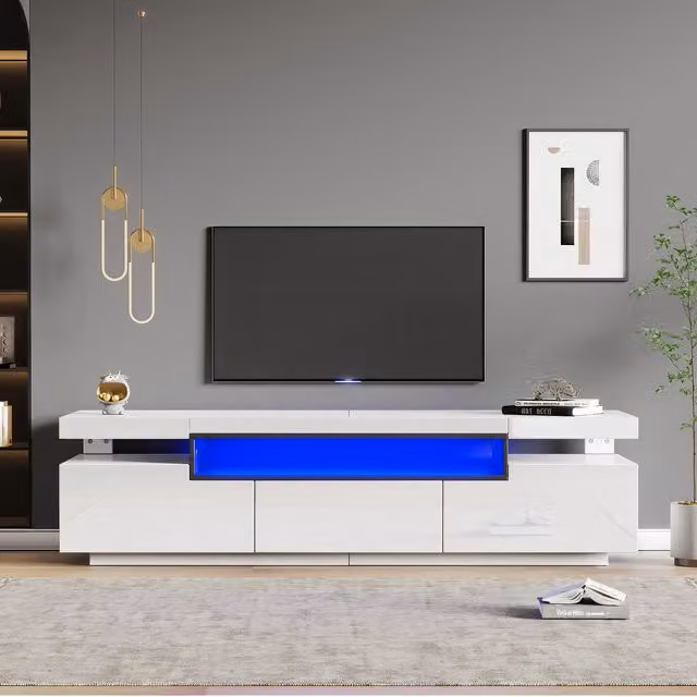 Mobile TV Moderno Aosom Bianco Lucido con LED a 16 Colori e 3 Cassetti L 160 x P 39 x H 42 cm