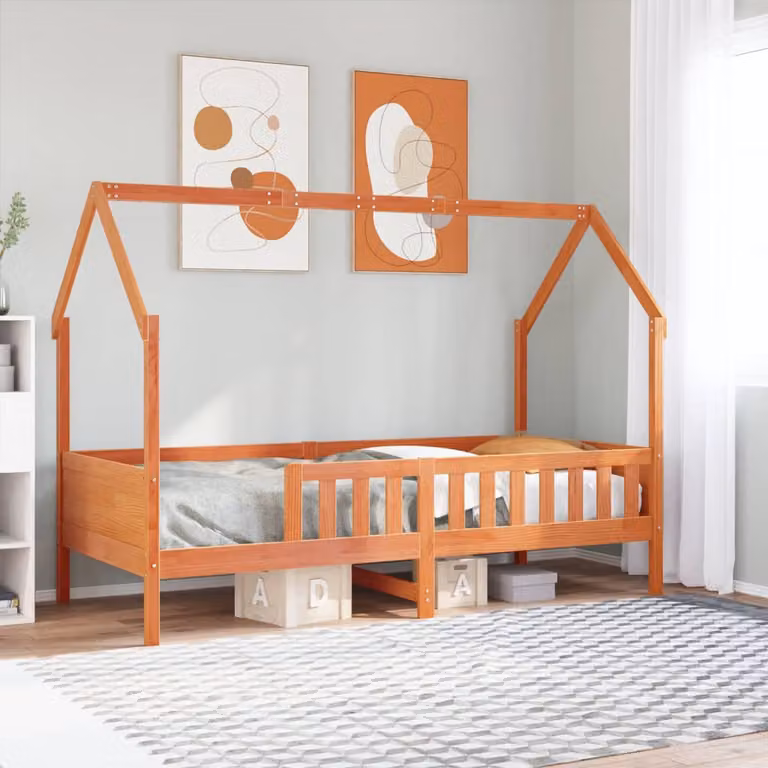 vidaXL Giroletto Casetta per Bambini in Legno di Pino Massello, Colore Marrone Cera, L 80 cm x P 200 cm
