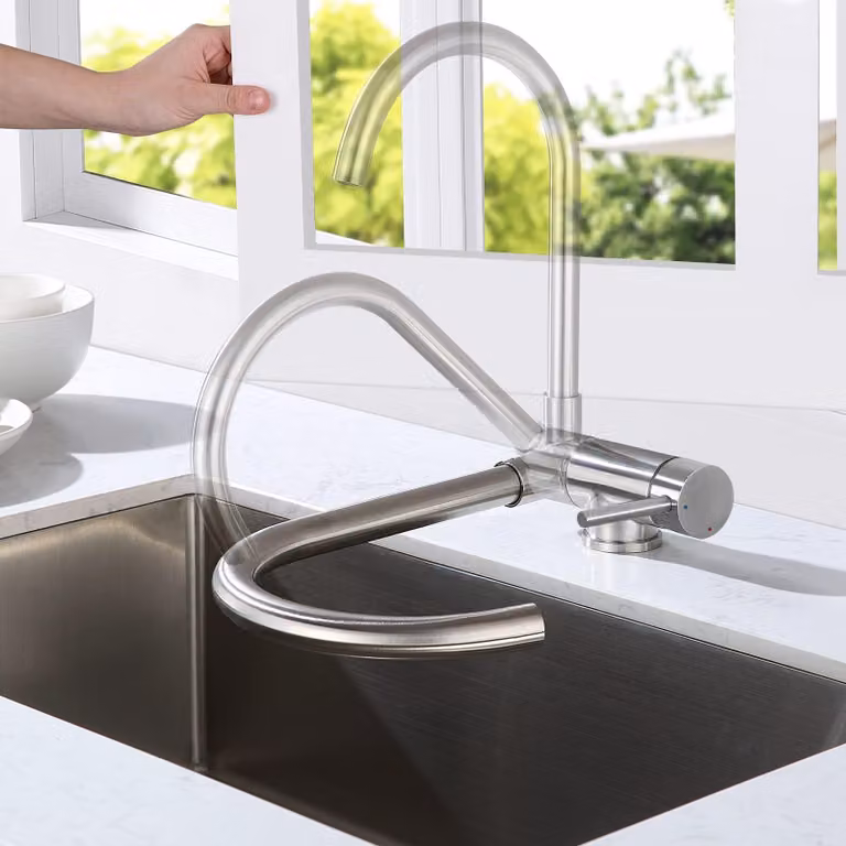 Rubinetto da cucina pieghevole, girevole a 360°, in acciaio inossidabile spazzolato