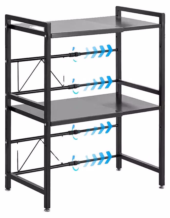 Organizer da cucina, design espandibile, struttura robusta, nero, a 3 ripiani