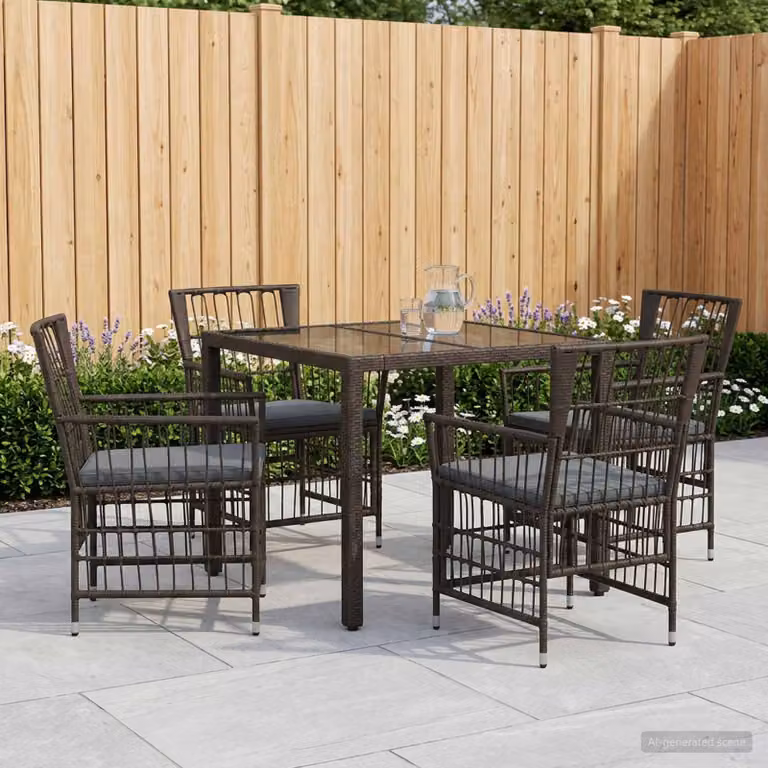 Set da pranzo per esterni vidaXL in polyrattan nero e grigio con tavolo in vetro per giardino e terrazza