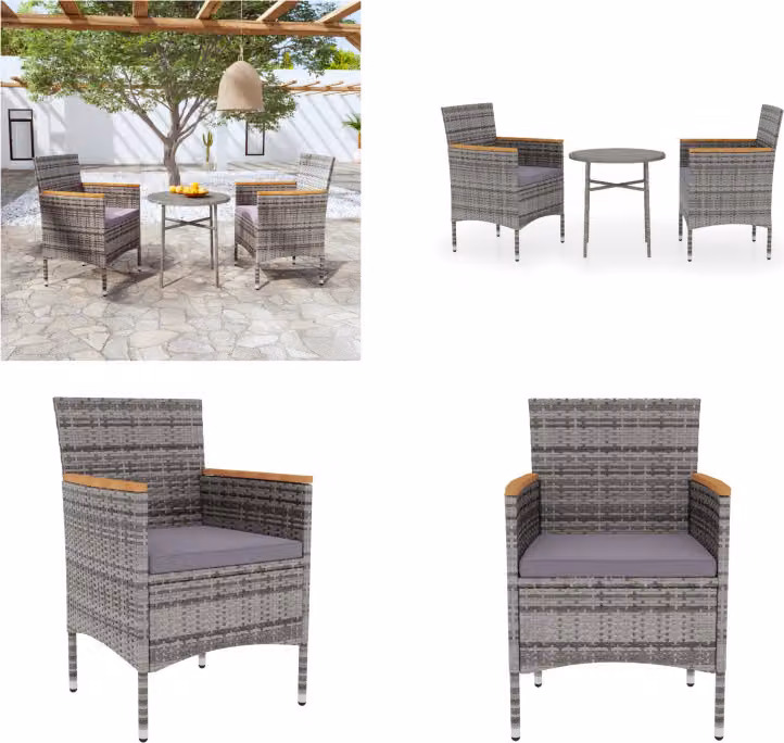 vidaXL Set da pranzo da giardino 3 pezzi in rattan grigio - Set da pranzo da giardino - Set da pranzo da giardino - Set da pranzo da esterno - Tavolo e sedia da giardino