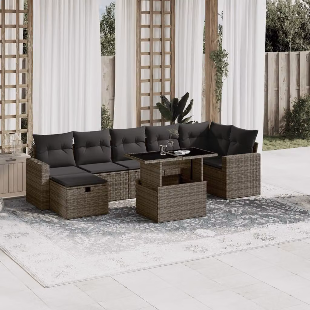 Maison Exclusive - Set da giardino 8 pezzi con cuscini grigio in polyrattan