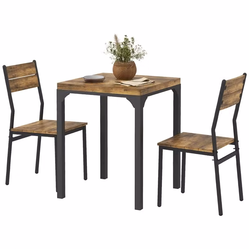 Set da pranzo REDOM composto da tavolo quadrato e 2 sedie in legno marrone stile country house L/P/H: 60 x 60 x 76 cm – 2