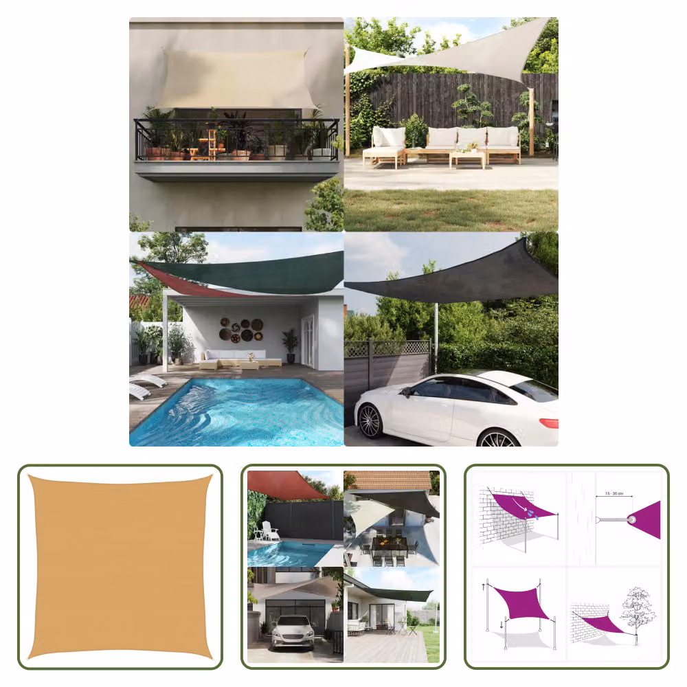 The Living Store Tenda da sole 160 g/m² quadrata, color sabbia, 4x4 m, HDPE