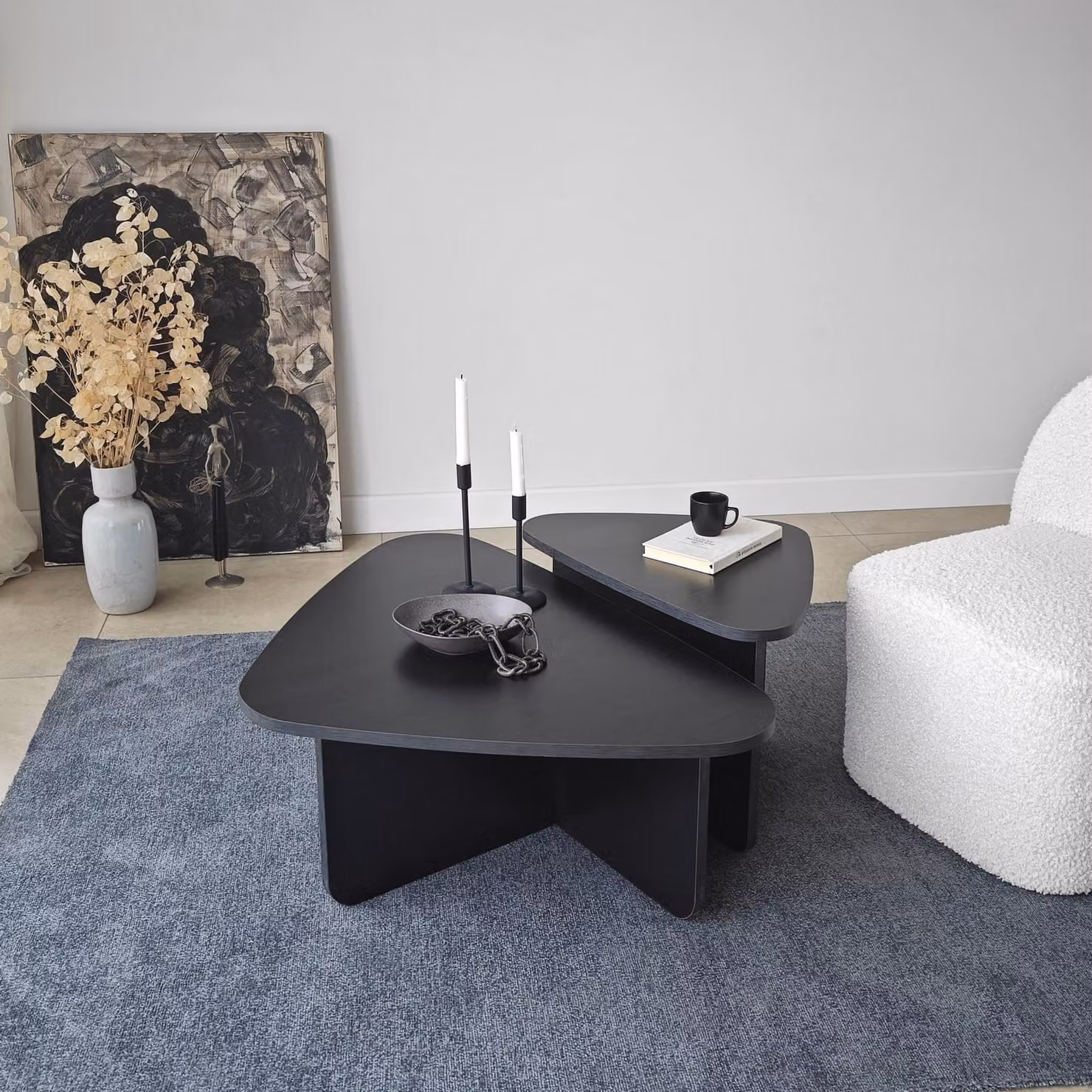 Skye Decor, set di tavolini da salotto di alta qualità (2 pezzi), nero, 90 x 35 x 60 cm e 60 x 40 x 40 cm | Pannello truciolare rivestito al 100% in melamina, spessore 18 mm | Design moderno per interni eleganti.