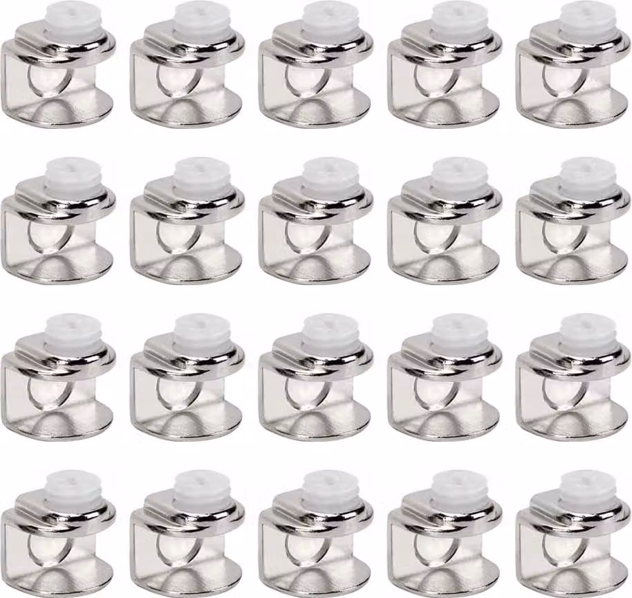 Supporti regolabili per mensole, realizzati in lega di zinco, confezione da 20 pezzi, dimensioni 19x16 mm, adatti per cucina e bagno