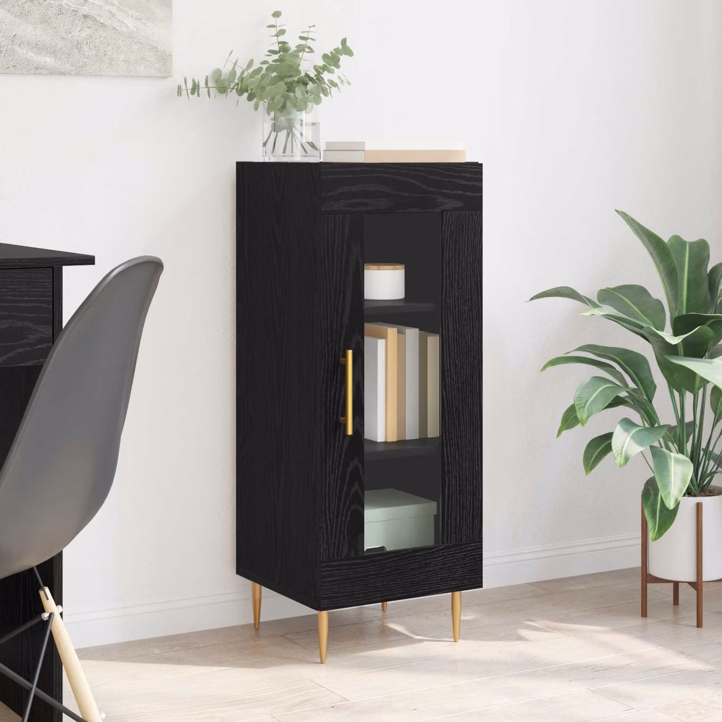 Credenza moderna vidaXL in legno ingegnerizzato nero, L: 34 cm, P: 34,5 cm, H: 90 cm