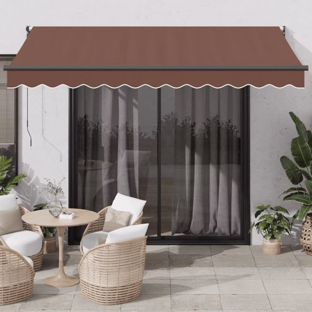 Tenda Sole Retrattile Manuale vidaXL in Alluminio e Poliestere, L: 350 cm, P: 250 cm, Marrone