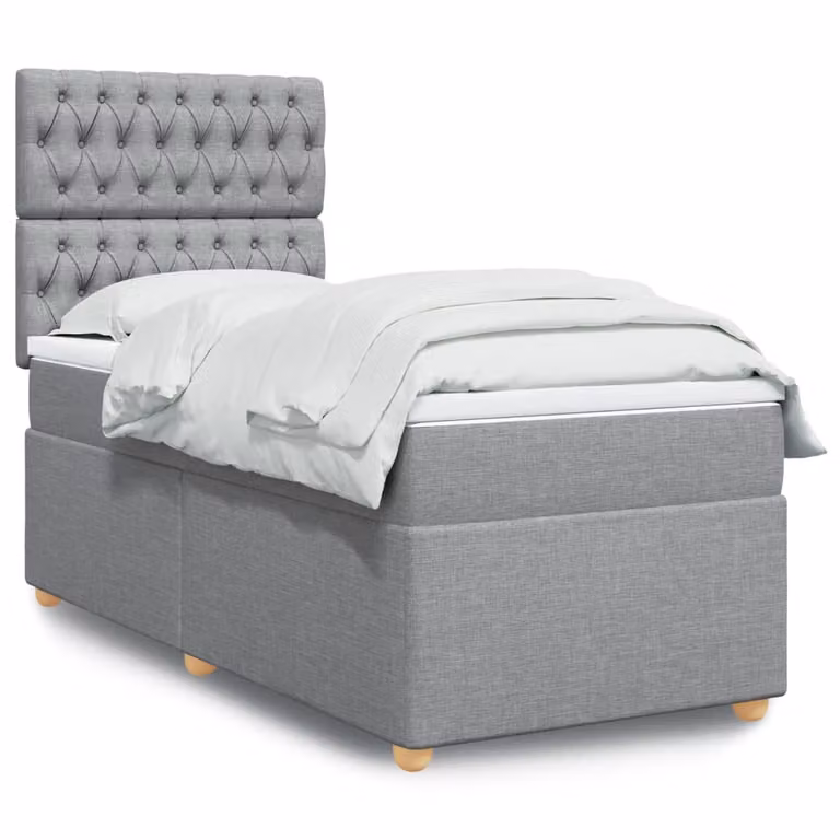 vidaXL Giroletto a Molle Ibrido con Materasso in Tessuto Grigio e Bianco L/P/H: 200 x 90 x 150,5 cm