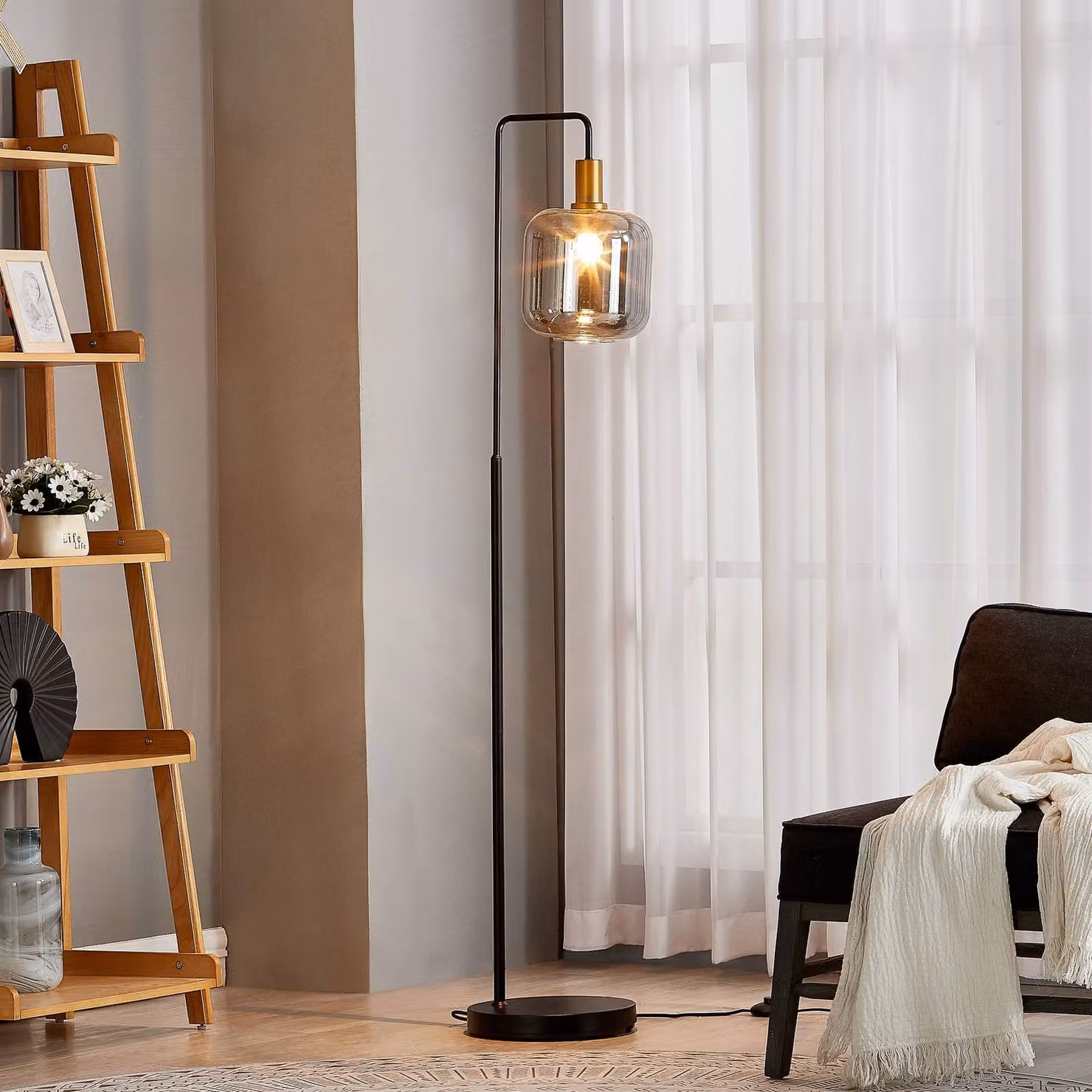Lampada da terra Nimbora Lindby, Nero, Soggiorno / Sala da pranzo, Metallo, Moderno, Lampada da terra