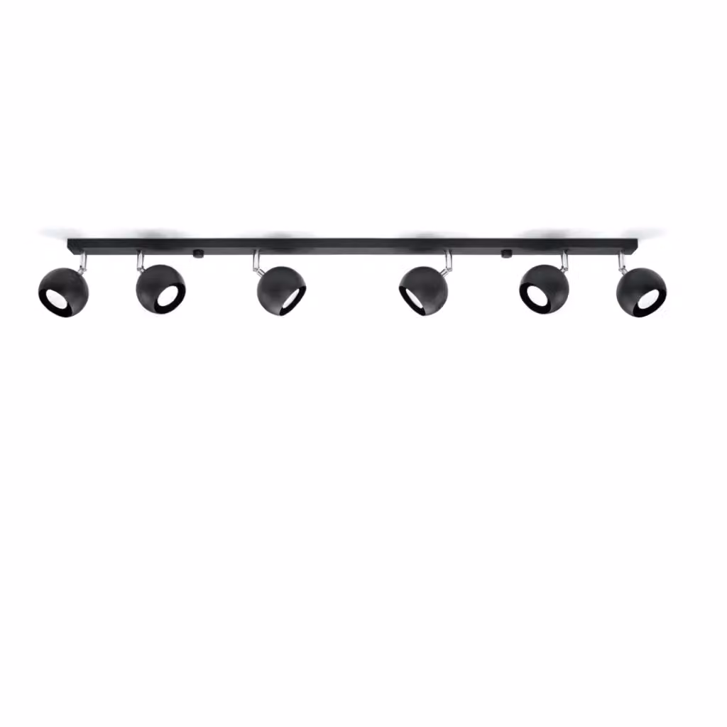 Plafoniera FOKUMO Pure Lume PU.0448 moderna in metallo nera e cromo con 6 luci GU10 regolabili L: 60 cm, P: 120 cm, H: 24 cm – 2